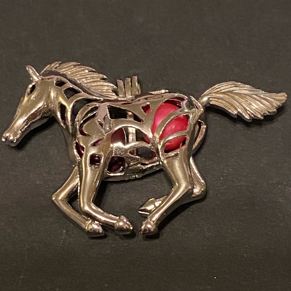 Sterling silver horse pearl cage charm